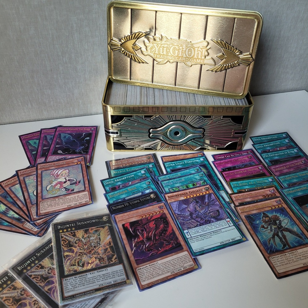 Yu-Gi-Oh! Card Bulk Lot- Gold Storage Tin 100% Holo Foil Rares, Ultras & Secrets
